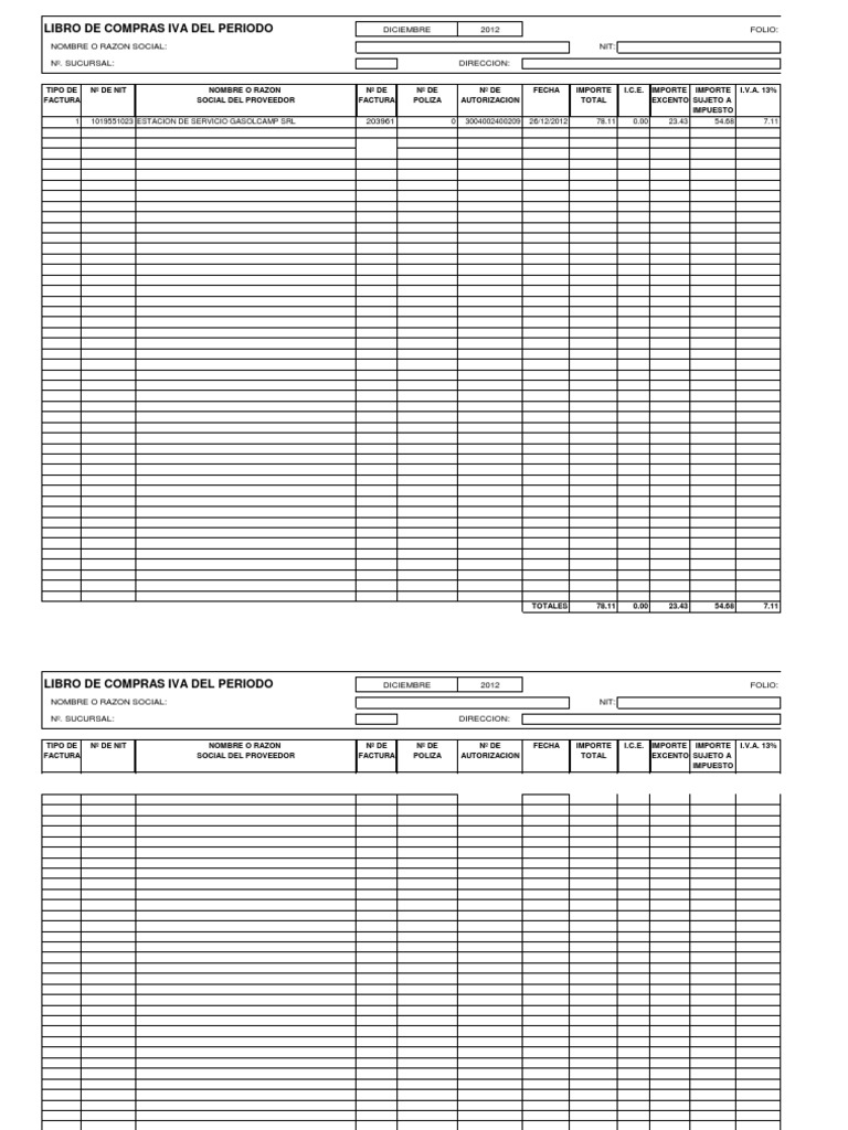 Libro de Compras y Ventas IVA 2012 | PDF | Factura | Impuesto al valor ...