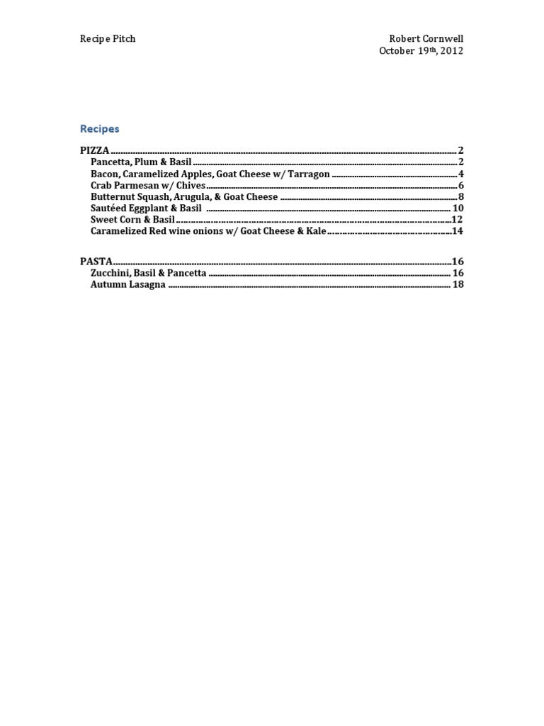 Recipes Recipe Pitch Robert Cornwell October 19, 2012 PDF Pizza