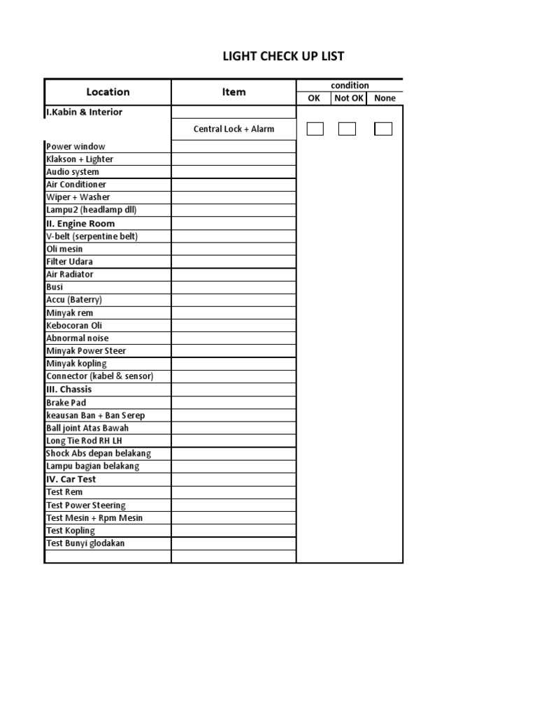 Cek - List Light Check Up | PDF