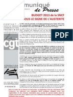 Budget 2013 de La SNCF Sous Le Signe de L'austérité