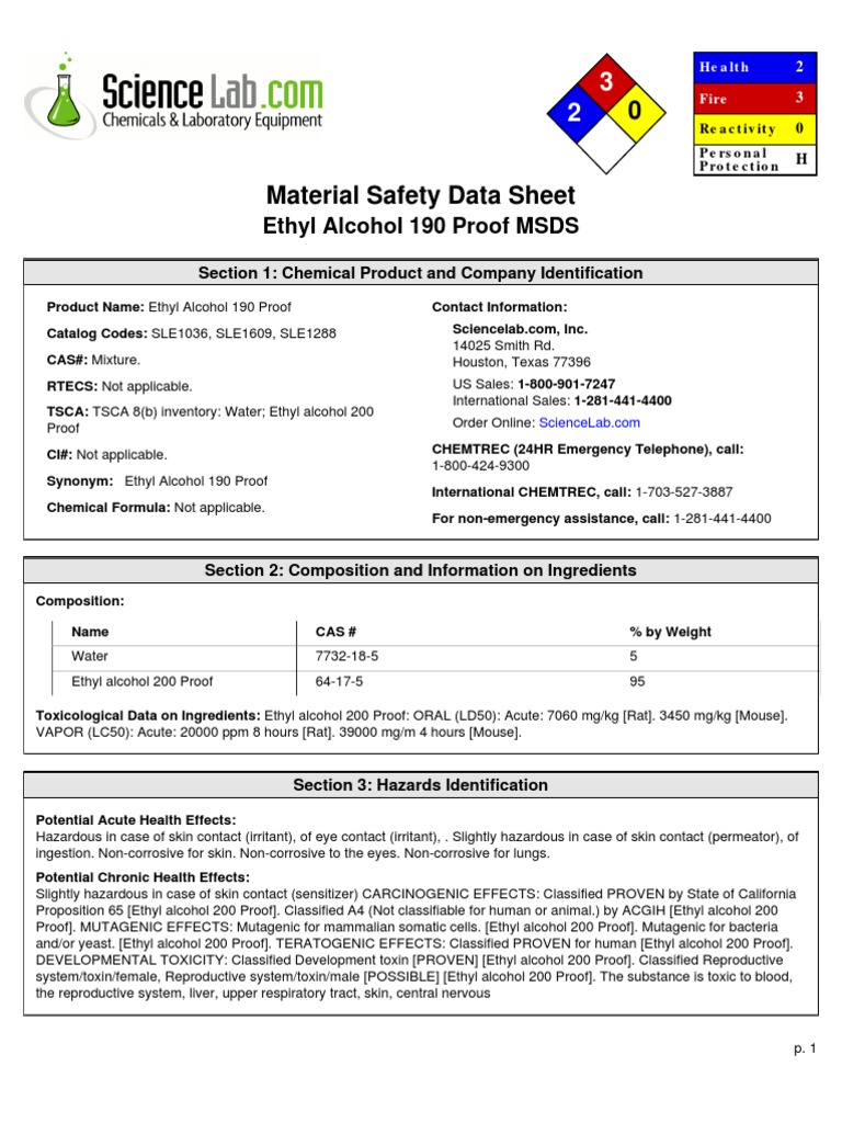 msds ethanol Ethanol Flammability
