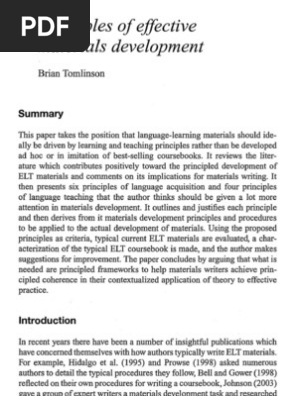 Principles Of Effective Materials Development Second Language Language Acquisition