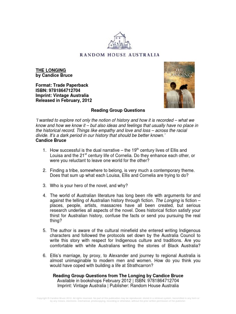 Reading Group Questions For The Longing by Candice Bruce PDF