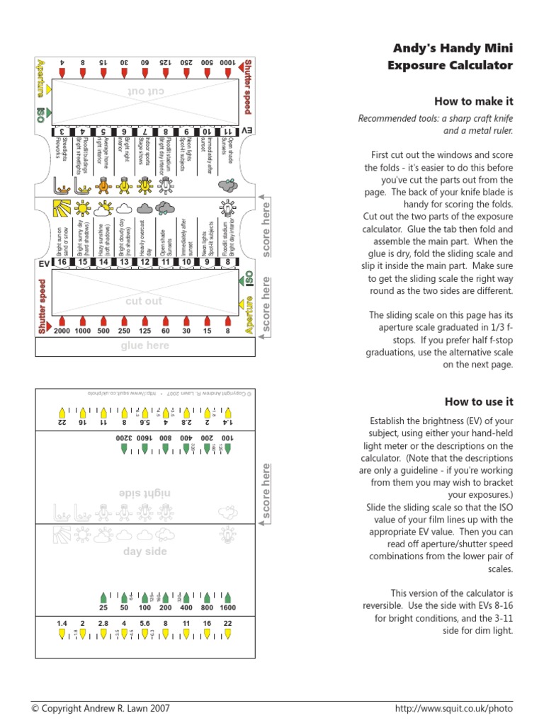 Mini Print Out For Camera Exposure Calculation | PDF | Exposure ...
