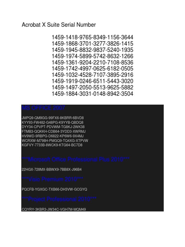 Software Serial Numbers List | PDF