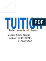 To Be Taken For All Classes. Venue: GKD Nagar Contact: 9245330215 9150669562