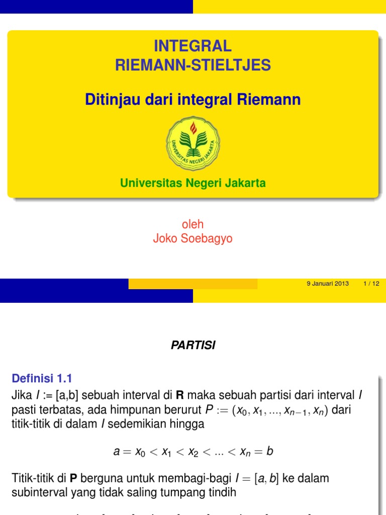 Integral Riemann-Stieltjes: Definisi dan Contoh | PDF