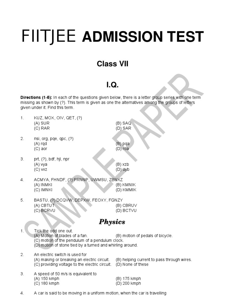 Sample Paper Class 7 PDF Chemistry Physical Sciences
