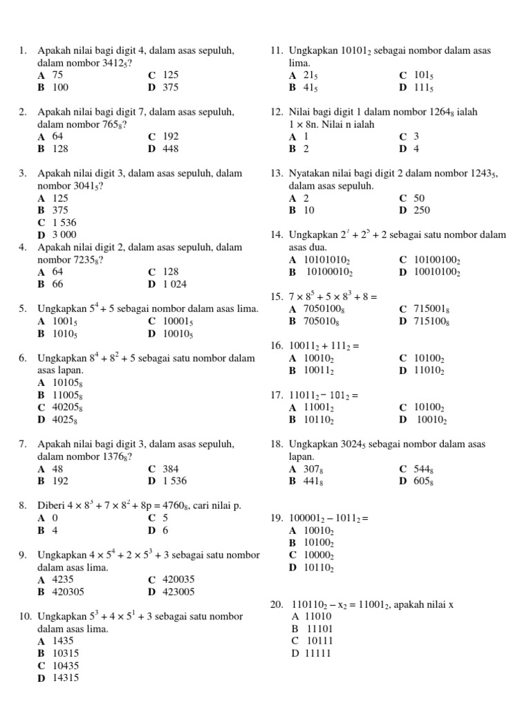 Contoh Soalan Asas Nombor Penukaran Asas Youtube  Riset