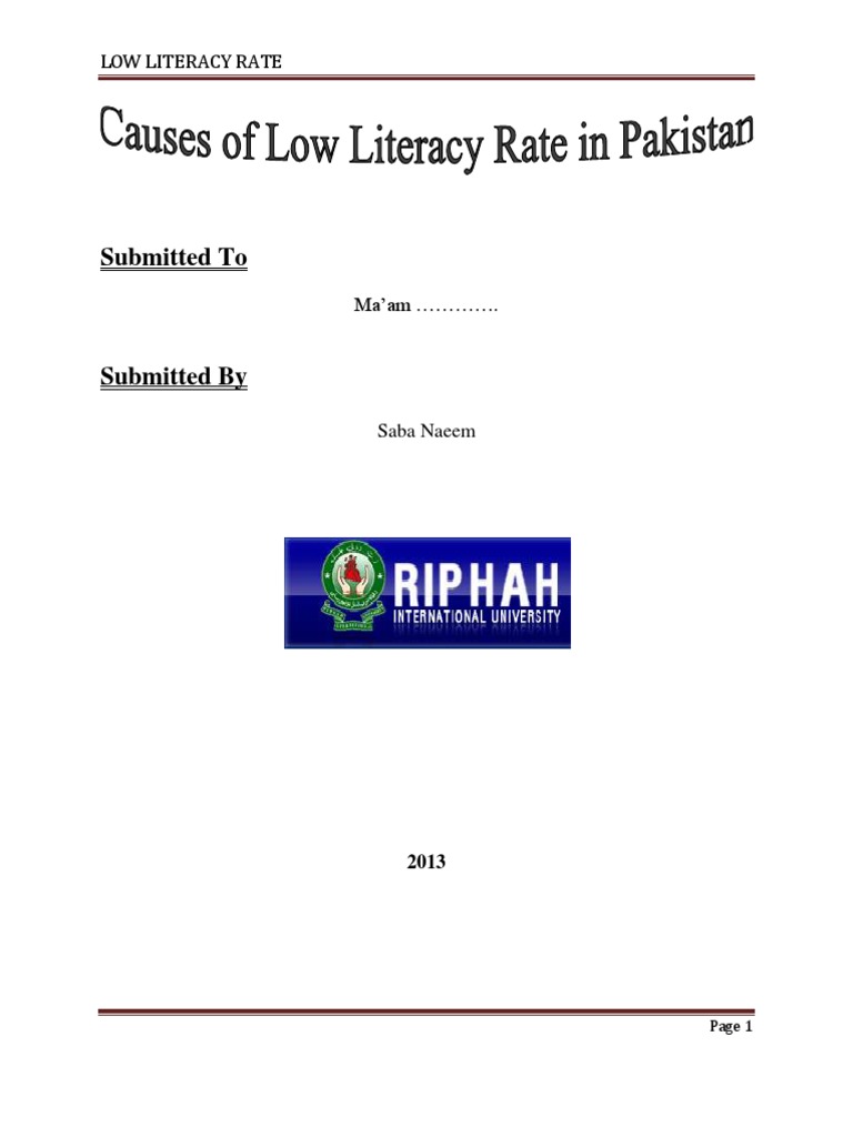 Causes of Low Literacy Rate in Pakistan | PDF | Literacy | Gender ...