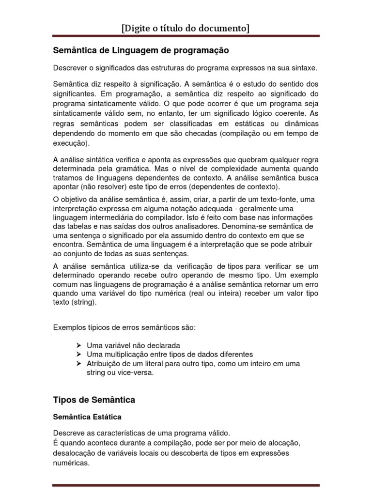 Semântica em Linguagens de Programação | PDF | Tipo de dados ...