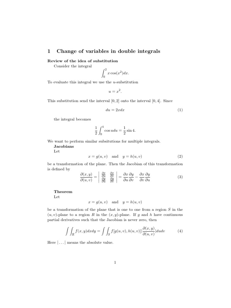 Change of Variables in Double Integrals | PDF