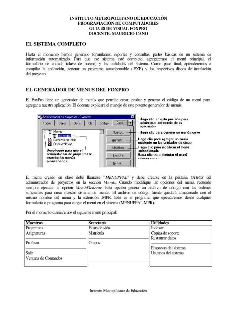 Guía de Visual FoxPro: Menús y Acceso | PDF | Programa de computadora ...
