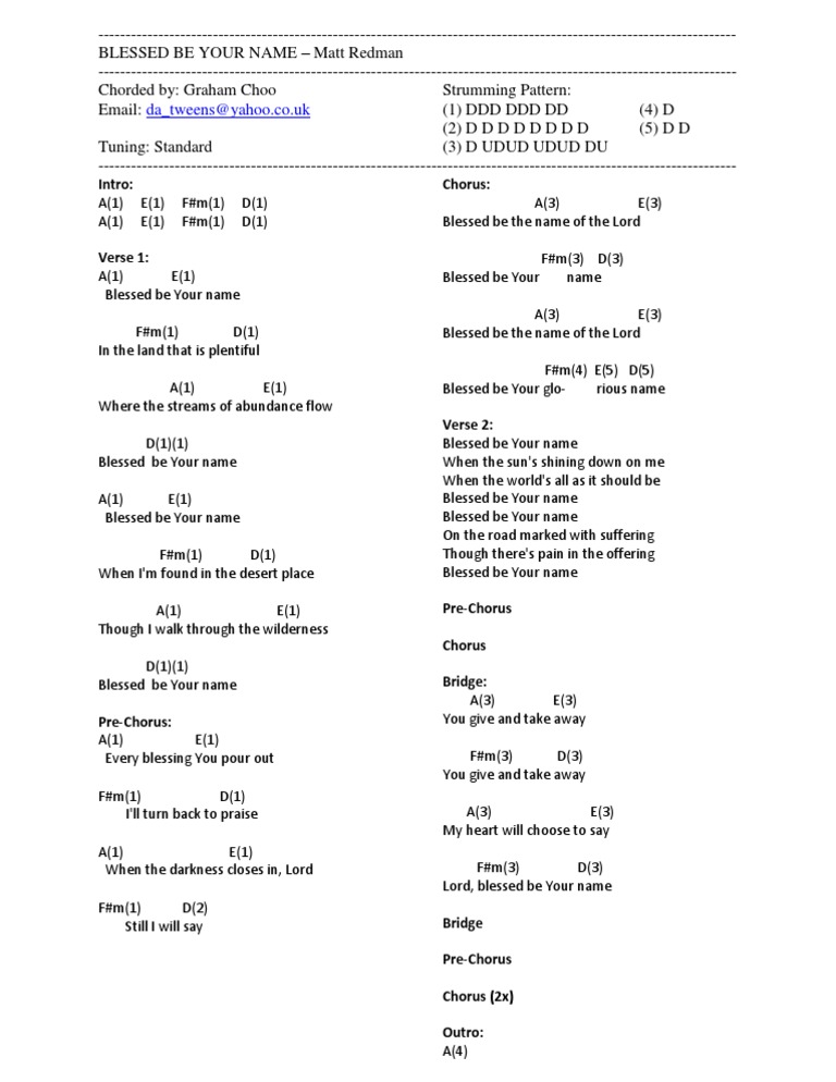 Blessed Be Your Name Lyrics and Chords | Song Structure | Songs