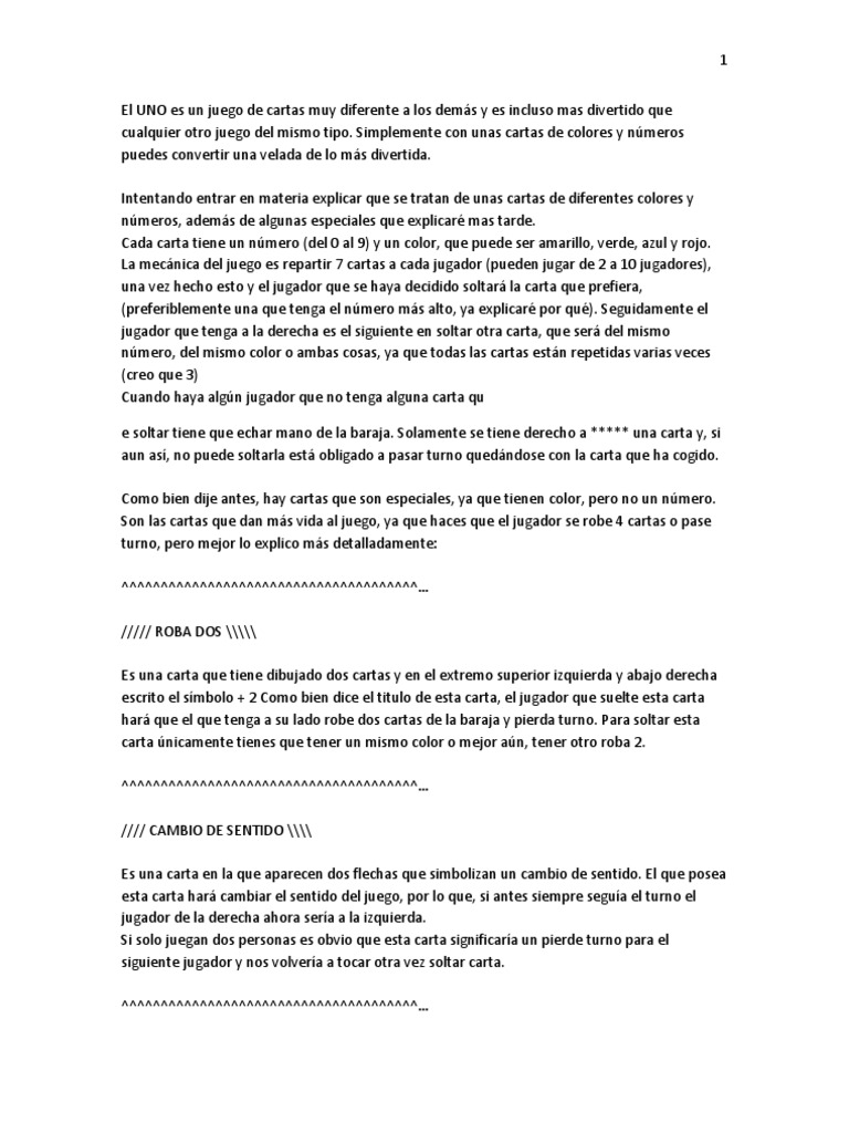 instrucciones jugar uno