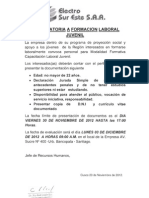 Convocatoria Formacion Laboral Juvenil - Noviembre