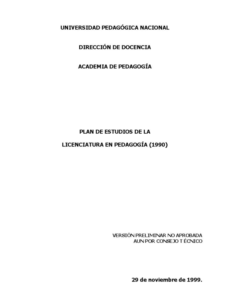 Plan de Estudios Licenciatura en Pedagogía | PDF | Plan de estudios ...