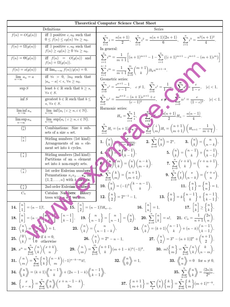 Theoretical Computer Science Cheat Sheet | PDF | Sine | Graph Theory