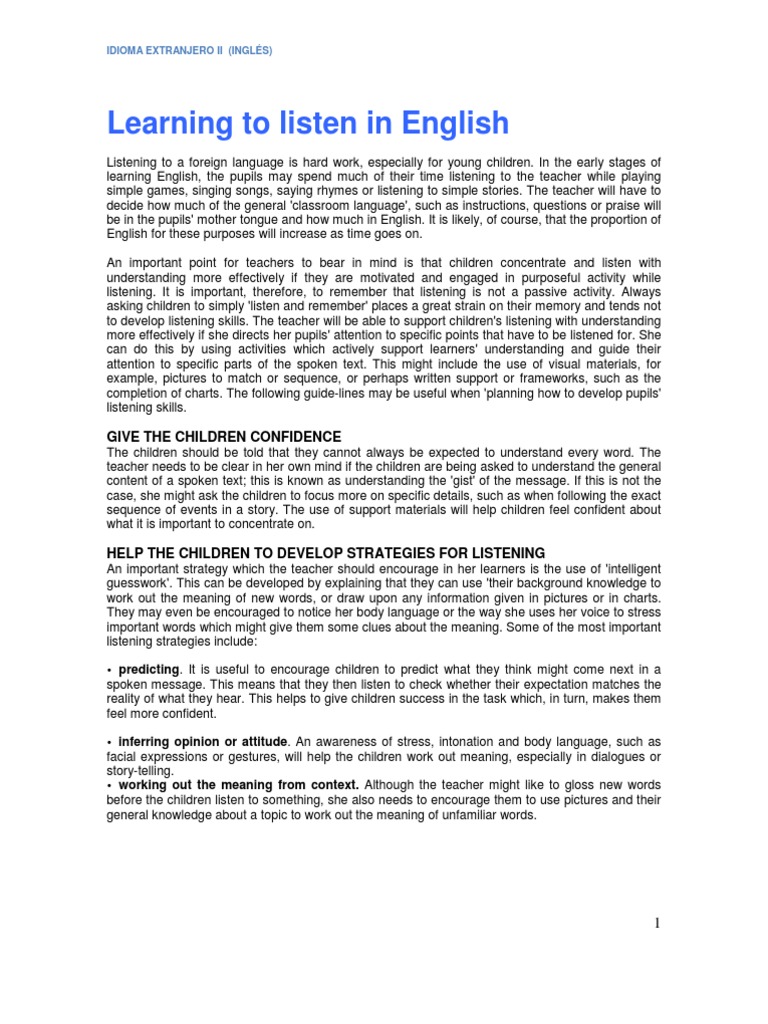 Strategies for Teaching Listening Skills | PDF | English Language | Memory