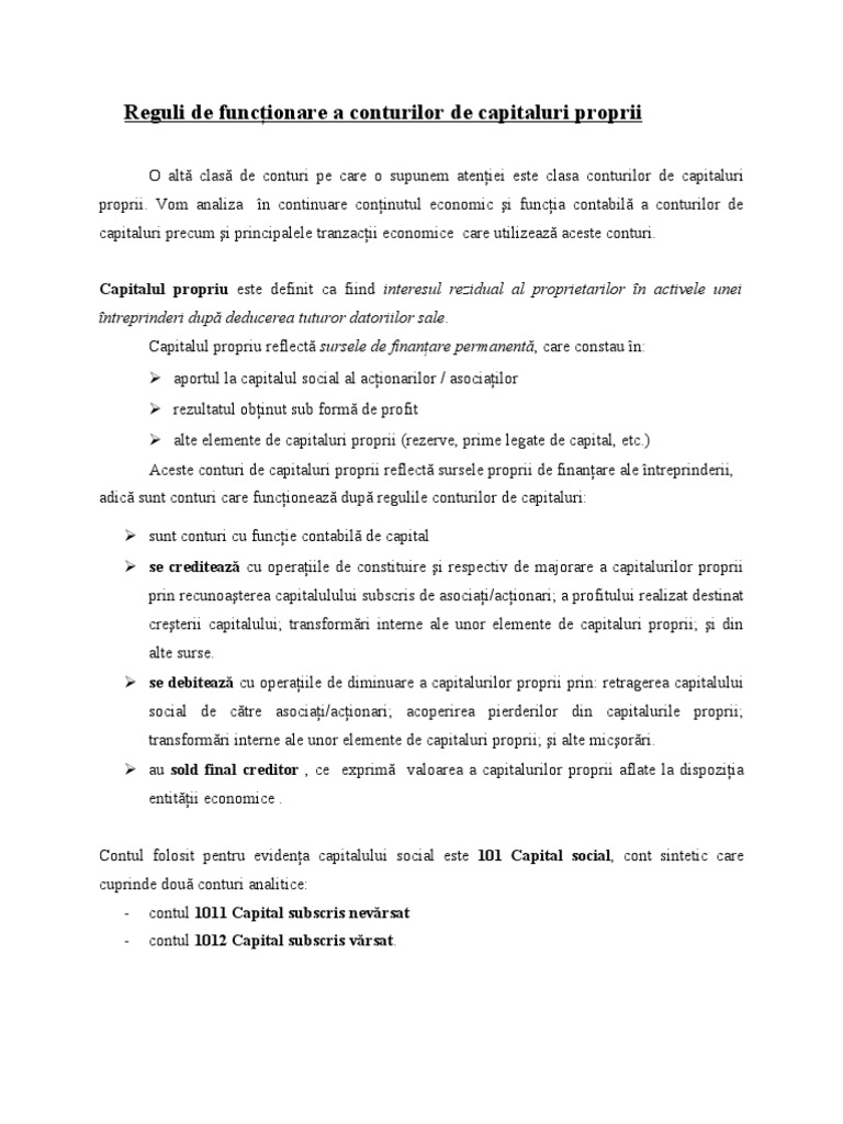 Reguli de Funcţionare A Conturilor de Capitaluri Proprii, Datorii ...