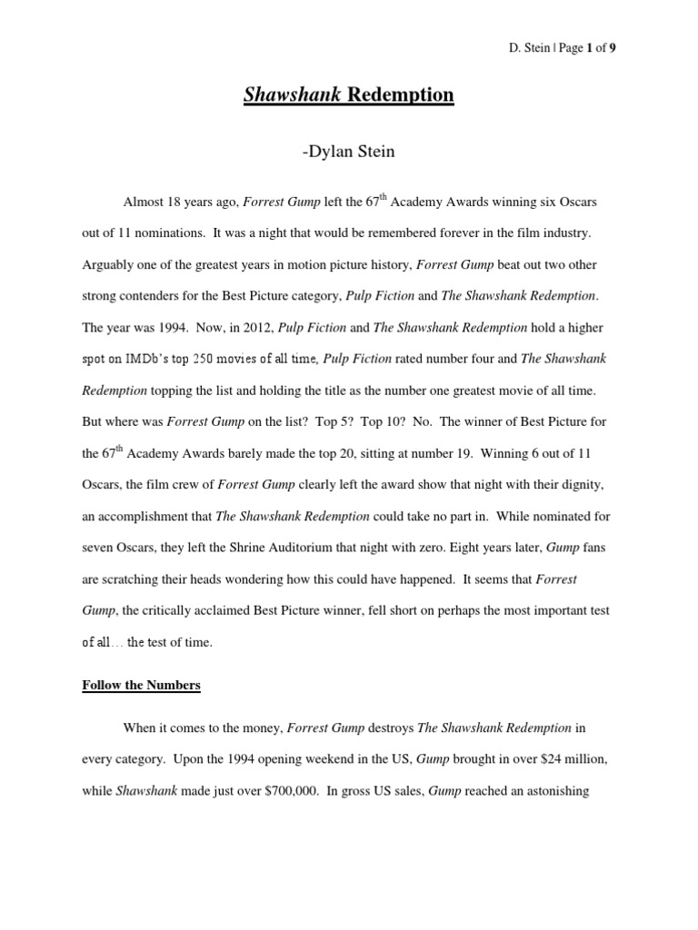 Shawshank Redemption Essay | PDF | Copyright Infringement | Cinema