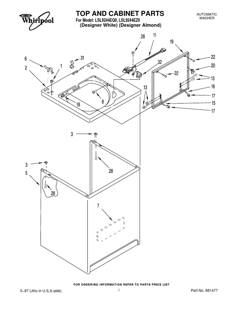Whirlpool LSL9244EQ0 Repair Part List Washing Machine Electrical