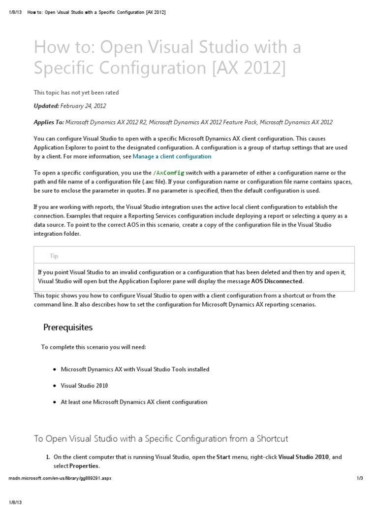 How To - Open Visual Studio With A Specific Configuration (AX 2012) PDF ...