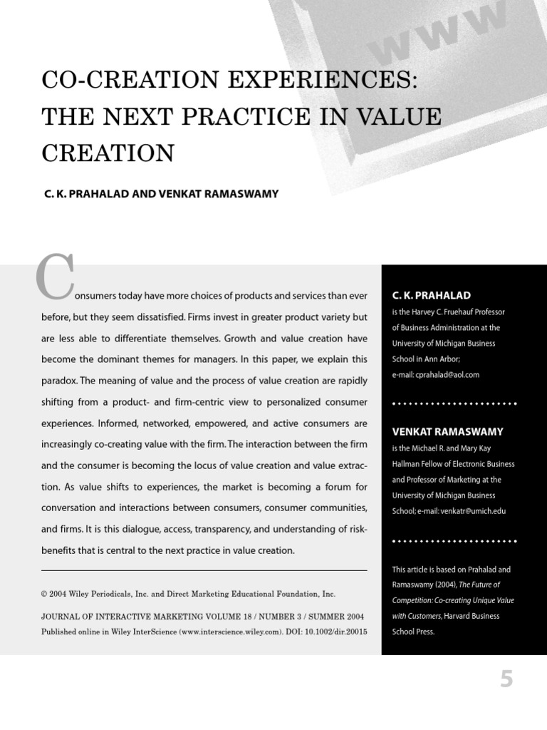 CO-CREATION EXPERIENCES The Next Practice in Value Creation The Next ...