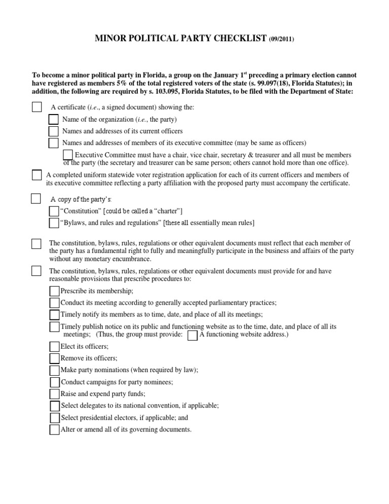 Political Party Checklist | PDF