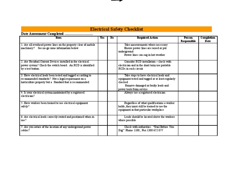 Electrical Safety Checklist PDF