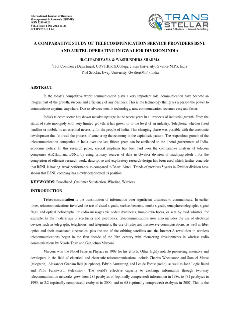 A Comparative Study of Telecommunication Service Providers BSNL and ...
