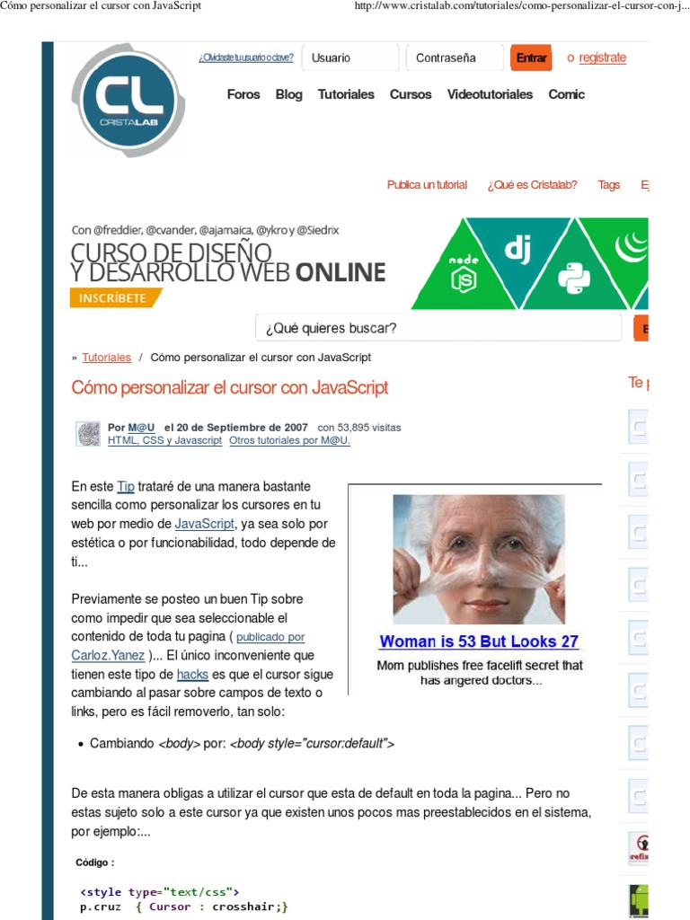 Personaliza el cursor con JavaScript | PDF | Script Java | Red mundial