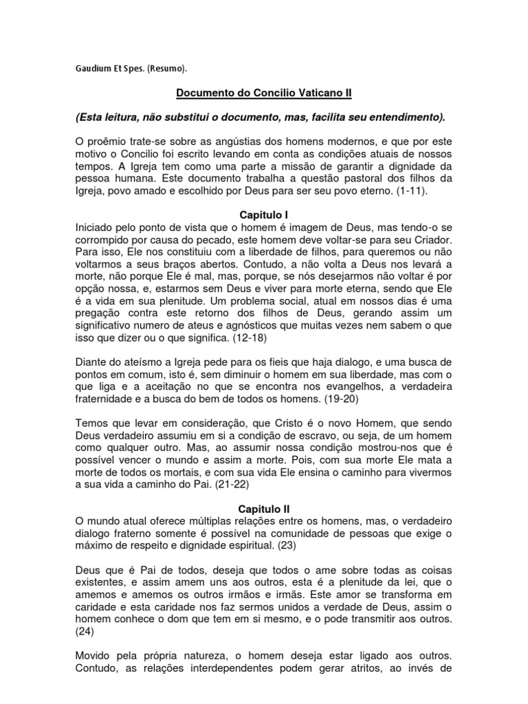 Resumo Da Gaudium Et Espes, PDF, Amor