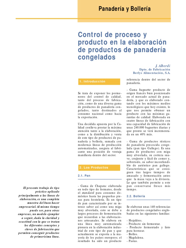Control Del Proceso en La Elaboracion de Productos de Panaderia | Panes