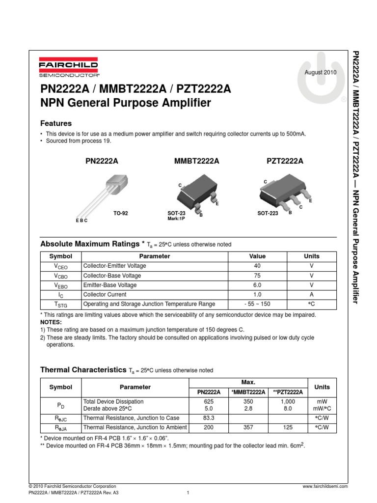 2N2222 NPN Transistor Datasheet | Bipolar Junction Transistor | Amplifier