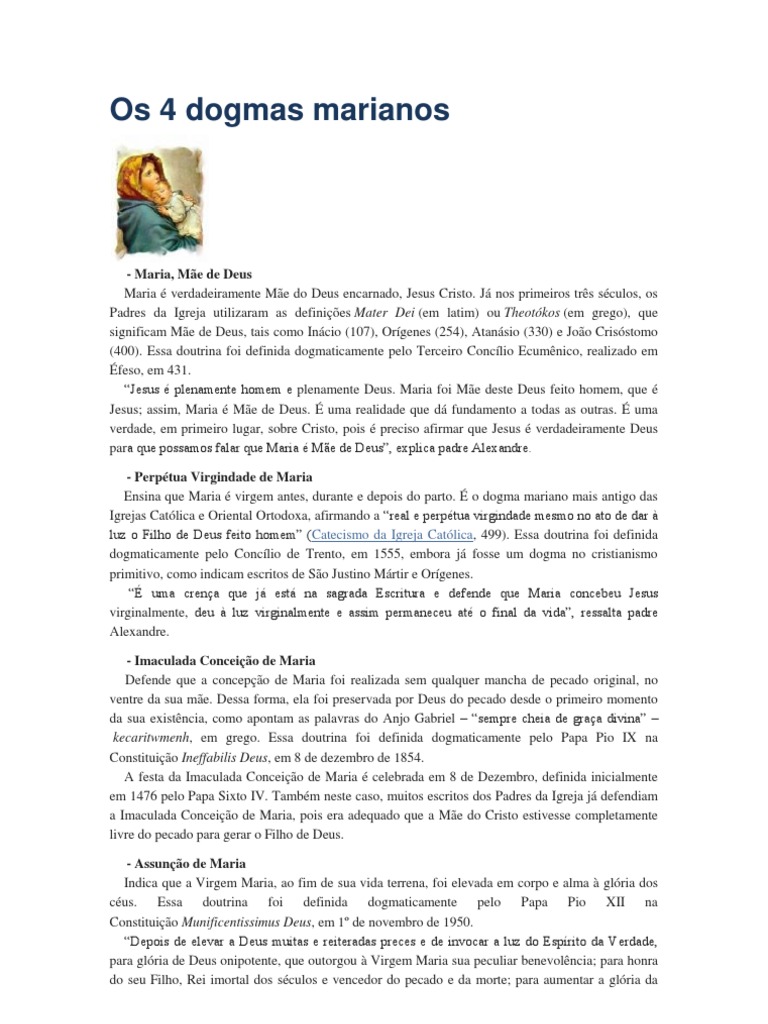 O 4 Dogmas Marianos | PDF | Maria, mãe de Jesus | Crença e doutrina ...