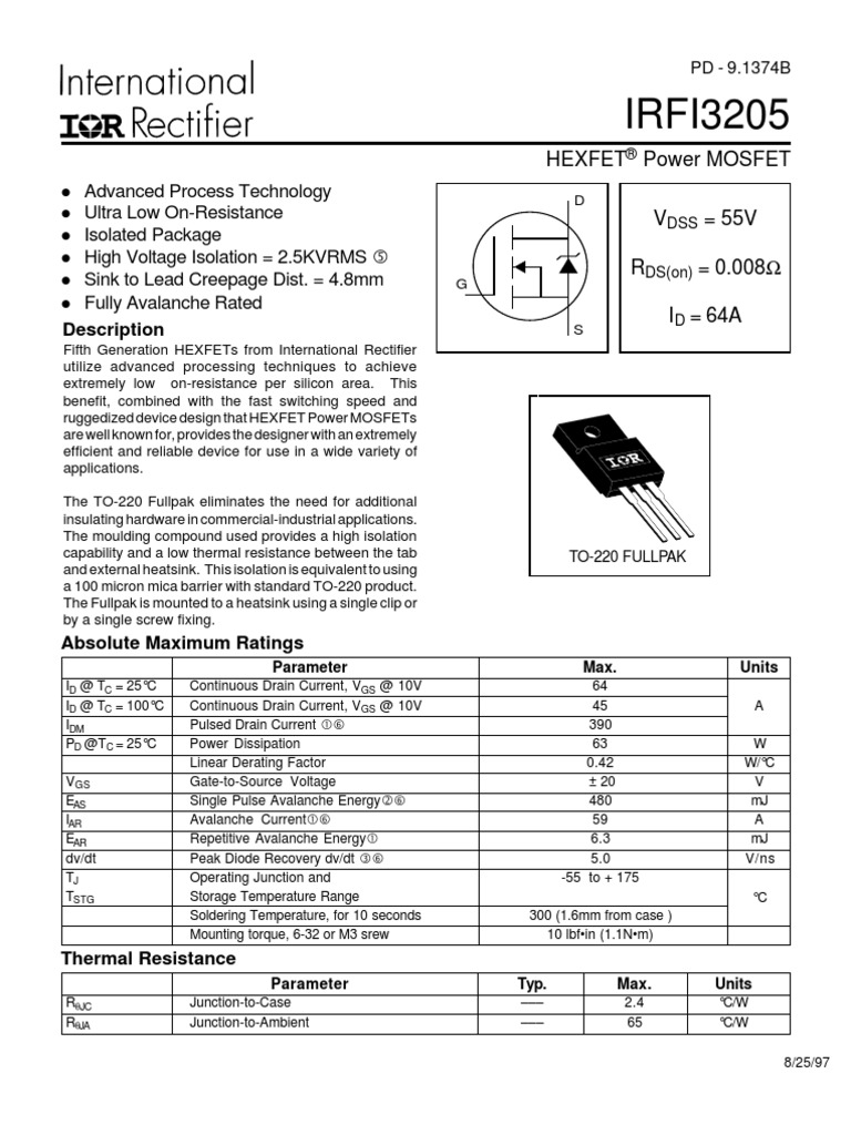 Irfi 3205 Power Mosfet | PDF | Mosfet | Semiconductors