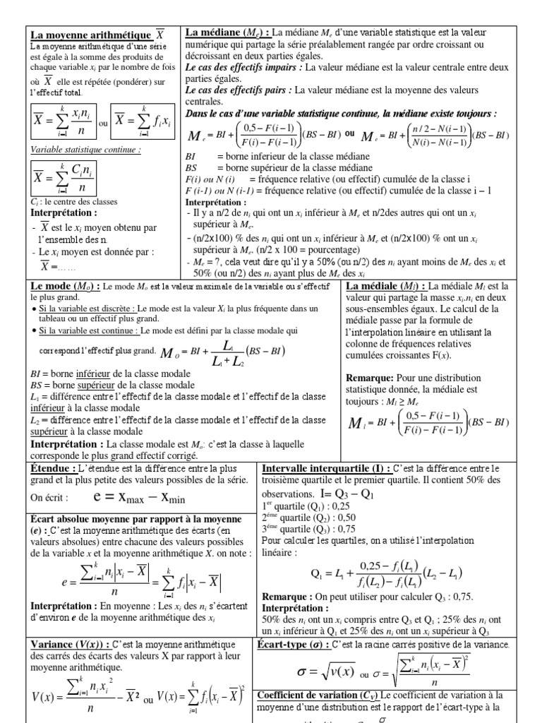 Statistiques : Moyenne, Médiane, Mode | PDF | Moyenne | Médiane ...