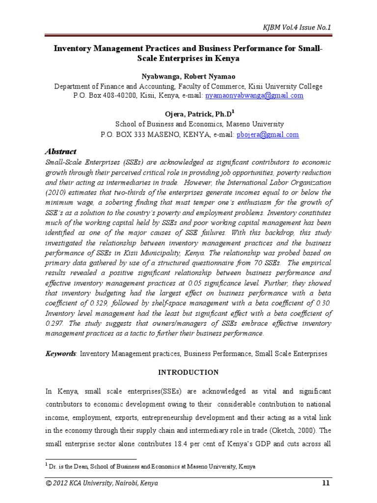Inventory Management Practices and Performance of SSEs | PDF ...