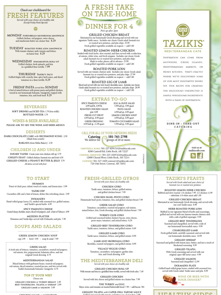 Tazikis Menu Salad Foods