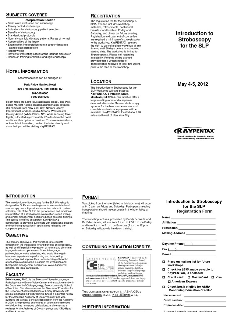 Introduction To Stroboscopy For The SLP Ubjects Covered Egistration