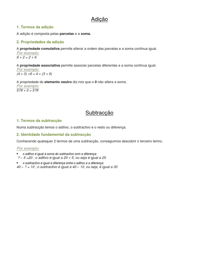 Propriedades Adição, Subtração, Multiplicação e Divisão | PDF | Divisão  (Matemática) | Multiplicação, image size:768x1024