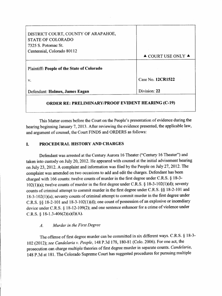 Order Re Preliminary/Proof Evident Hearing