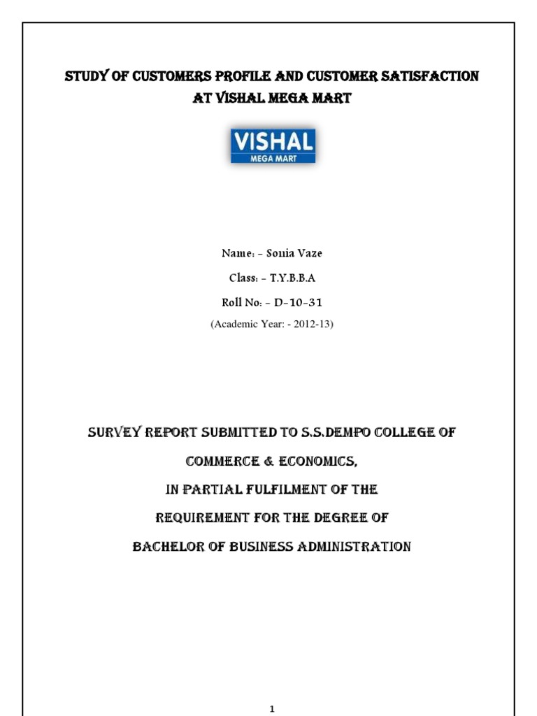 Customer Satisfaction at Vishal Mega Mart | PDF | Retail | Questionnaire