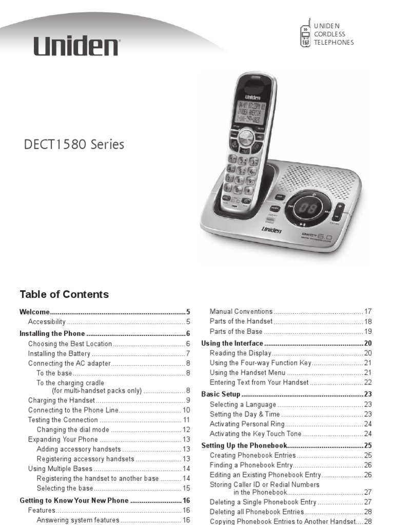 Uniden Dect 6.0 - Dect1580-2 Manual | Telephone | Telecommunications  Equipment