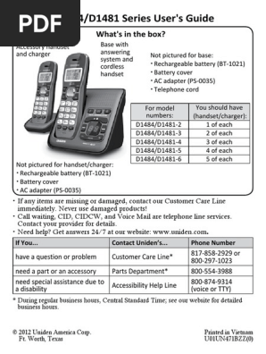 Uniden Dect 6 0 D1484 D1481 Manual Telephone Electromagnetic Interference