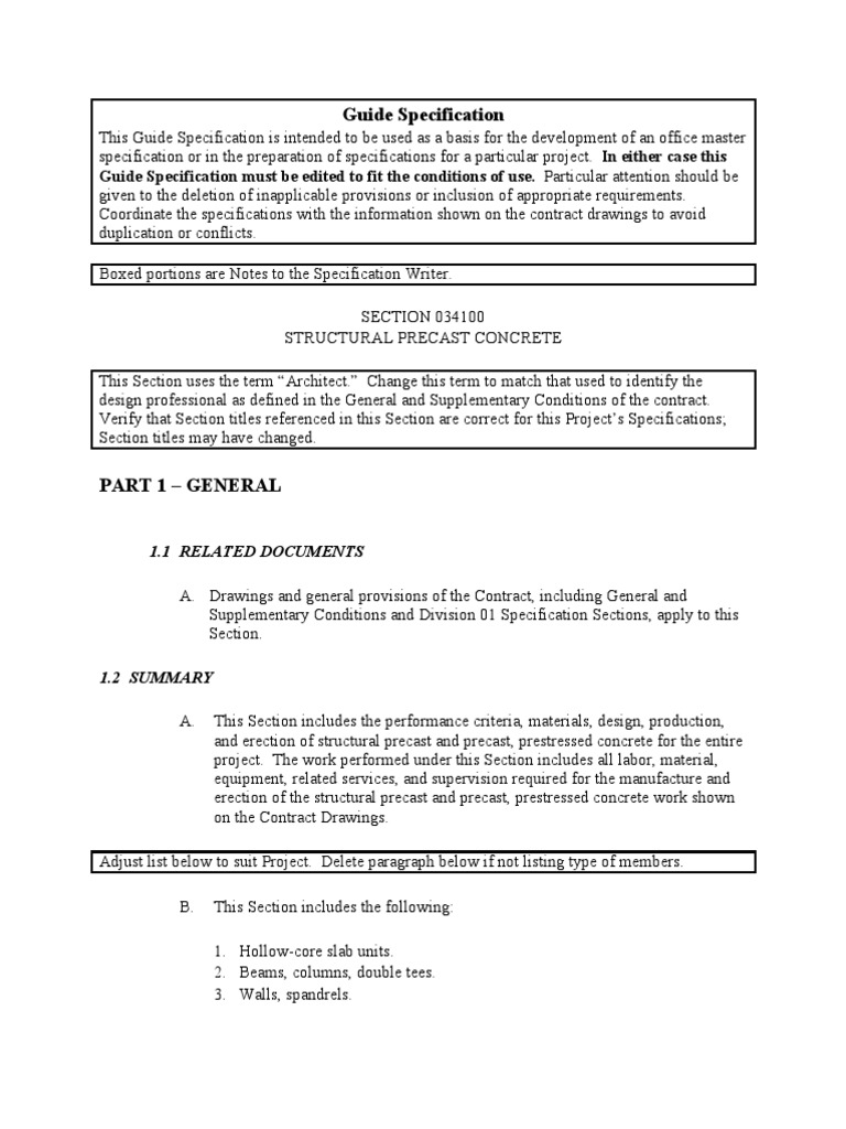 Structural Precast Concrete Specification | PDF | Home & Garden ...