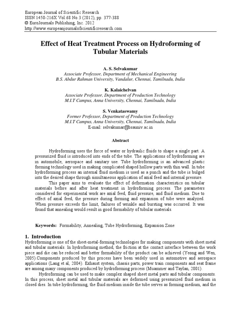 Effect of Heat Treatment Process On Hydroforming of | PDF | Annealing ...