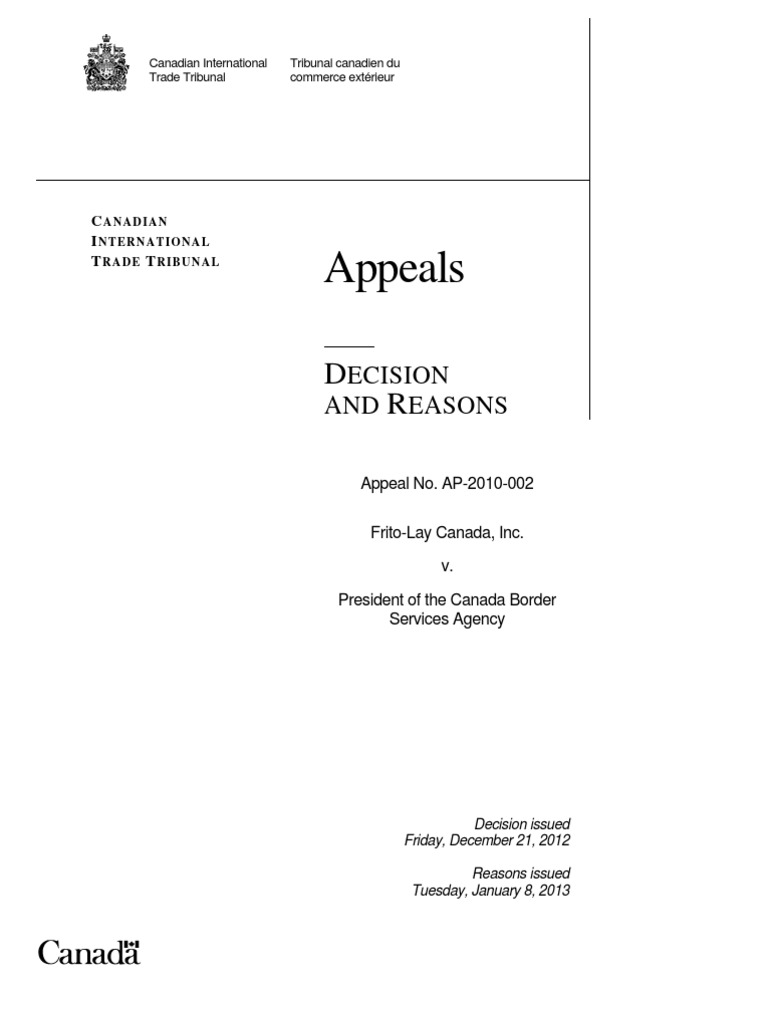 CITT Decision FritoLay v. CBSA PDF North American Free Trade