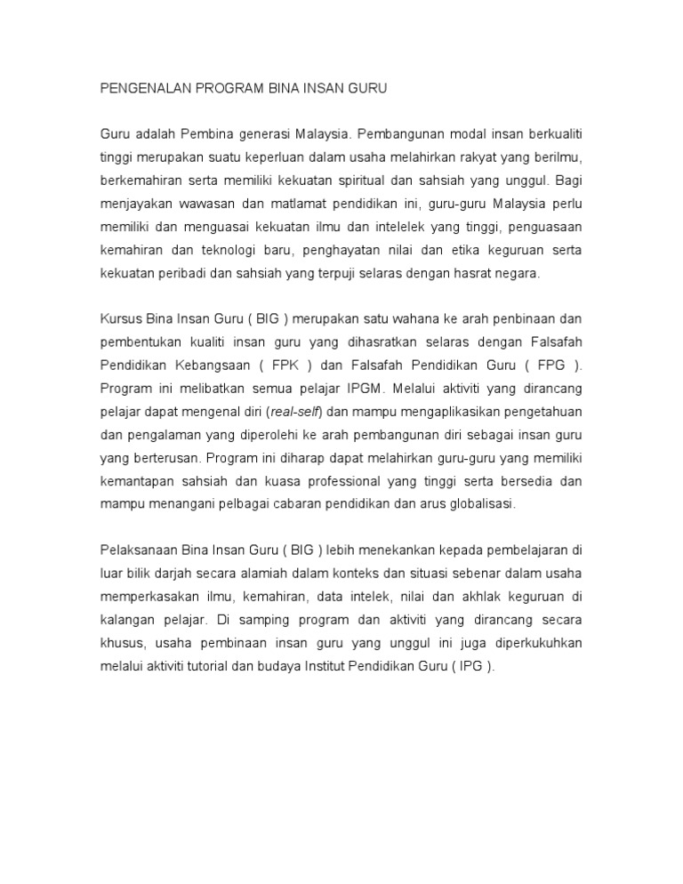 Pengenalan Program Bina Insan Guru Ipgm